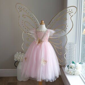 Pink Fairy Butterfly Dress Set w/ Wings Headband Wand Costume Portrait Party